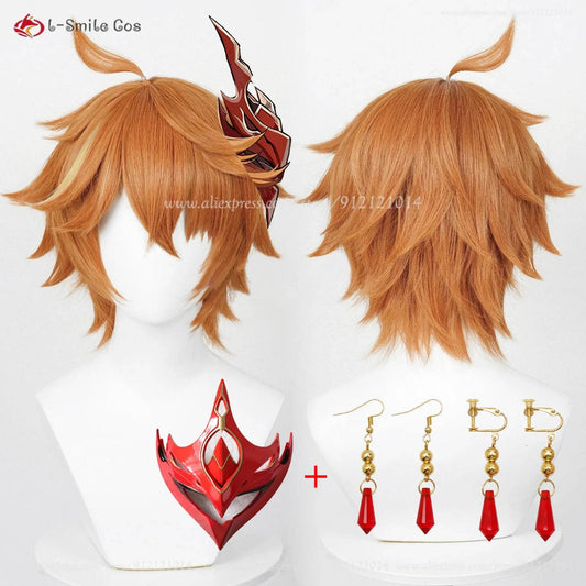 Premium Cosplay Wig Orange Brown Highlight 30cm Tartaglia - ToylandEU