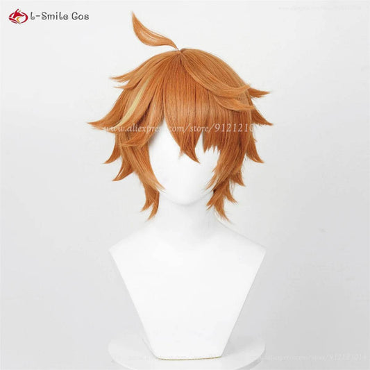 Premium Cosplay Wig Orange Brown Highlight 30cm Tartaglia - ToylandEU