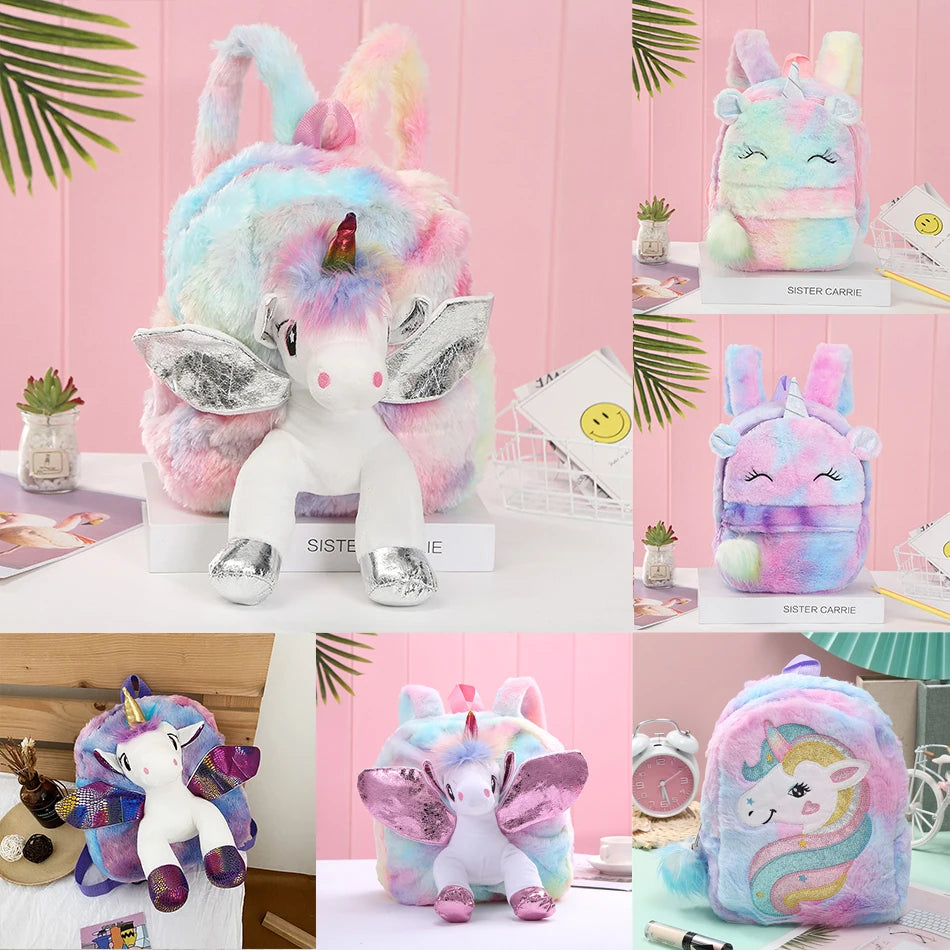 Premium Cute Kids Backpack Unicorn Cartoon 3D Fur Design For Girls School Travel Gift - ToylandEU