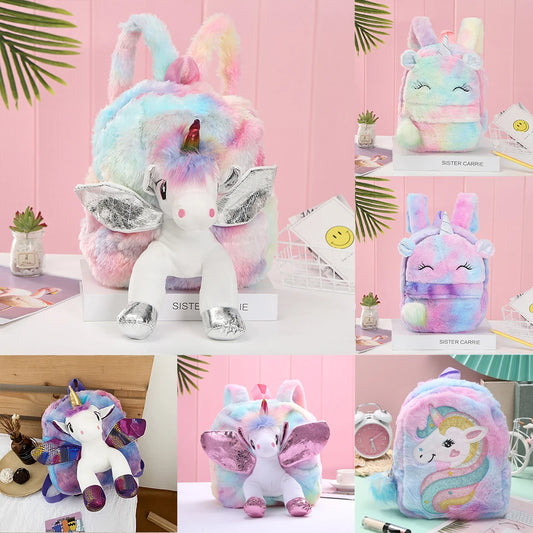 Premium Cute Kids Backpack Unicorn Cartoon 3D Fur Design For Girls School Travel Gift - ToylandEU