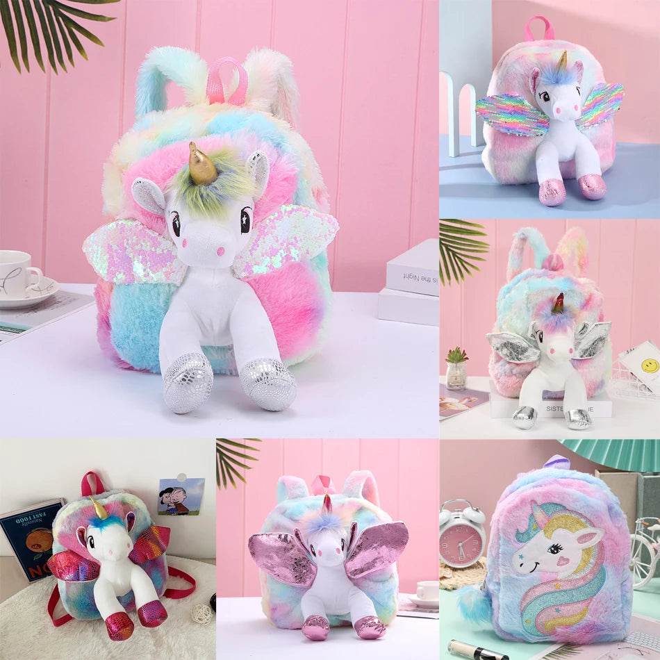 Premium Cute Kids Backpack Unicorn Cartoon 3D Fur Design For Girls School Travel Gift - ToylandEU