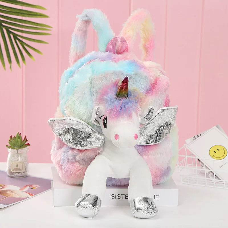 Premium Cute Kids Backpack Unicorn Cartoon 3D Fur Design For Girls School Travel Gift - ToylandEU