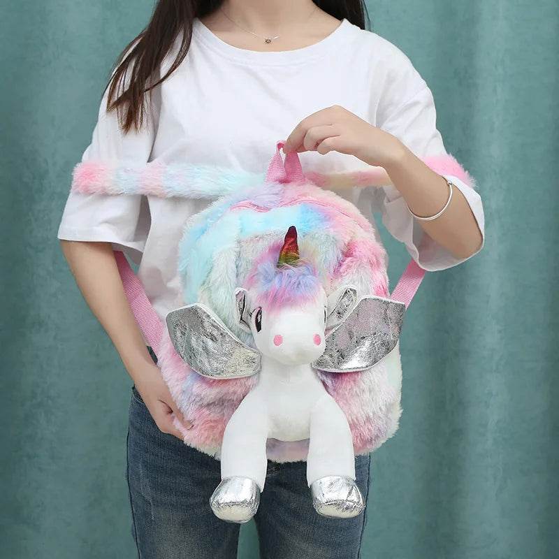 Premium Cute Kids Backpack Unicorn Cartoon 3D Fur Design For Girls School Travel Gift - ToylandEU