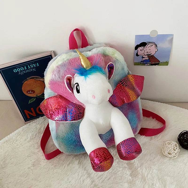 Premium Cute Kids Backpack Unicorn Cartoon 3D Fur Design For Girls School Travel Gift - ToylandEU