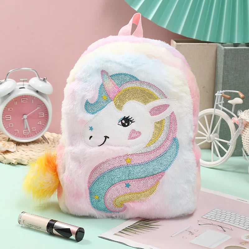 Premium Cute Kids Backpack Unicorn Cartoon 3D Fur Design For Girls School Travel Gift - ToylandEU
