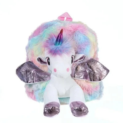 Premium Cute Kids Backpack Unicorn Cartoon 3D Fur Design For Girls School Travel Gift - ToylandEU