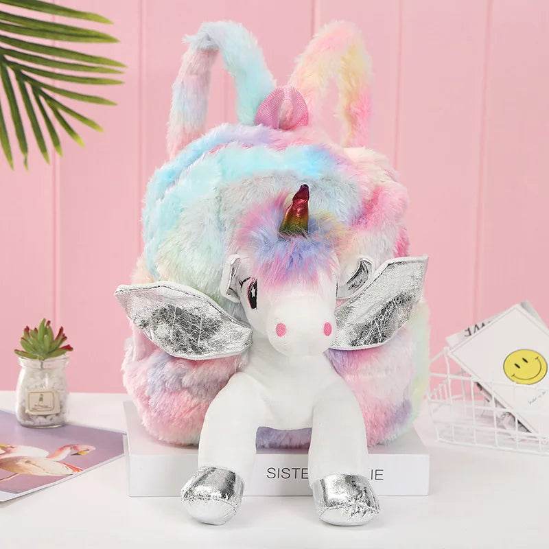 Premium Cute Kids Backpack Unicorn Cartoon 3D Fur Design For Girls School Travel Gift - ToylandEU