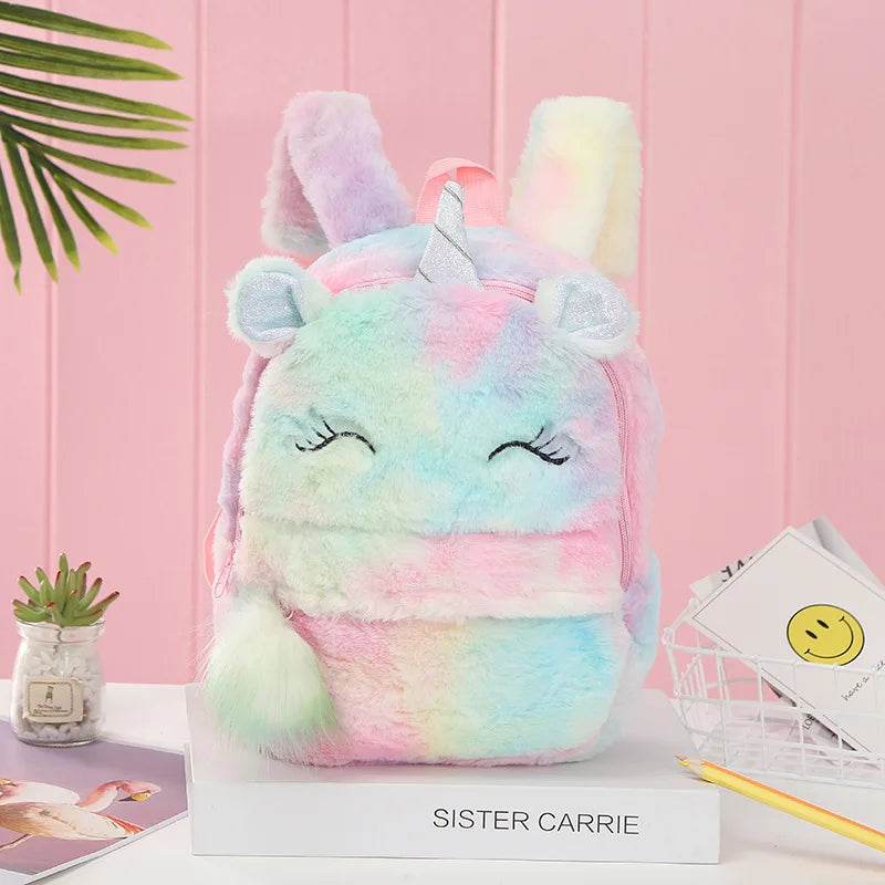 Premium Cute Kids Backpack Unicorn Cartoon 3D Fur Design For Girls School Travel Gift - ToylandEU