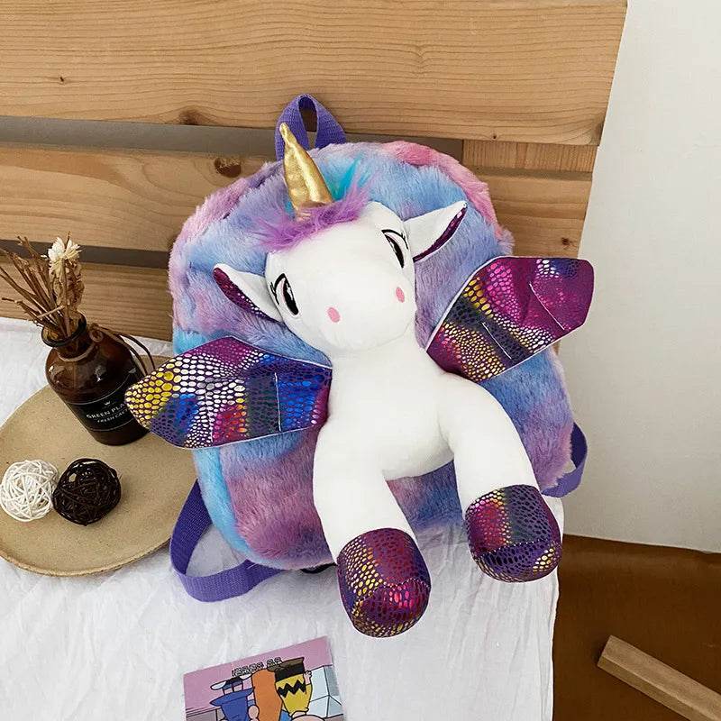 Premium Cute Kids Backpack Unicorn Cartoon 3D Fur Design For Girls School Travel Gift - ToylandEU