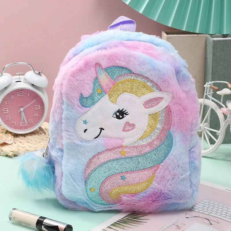 Premium Cute Kids Backpack Unicorn Cartoon 3D Fur Design For Girls School Travel Gift - ToylandEU