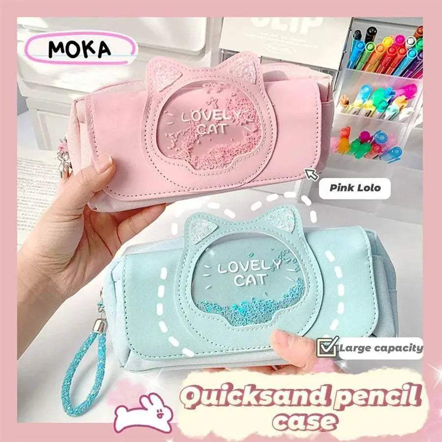 Premium Cute Pencil Case With Quicksand Cat Head For School - ToylandEU