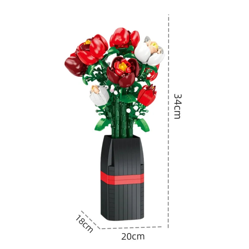 Premium DIY Flower Bouquet Building Blocks Kit With Violet And Tulip 3D Eternal Love Gift For Flower Lovers - ToylandEU