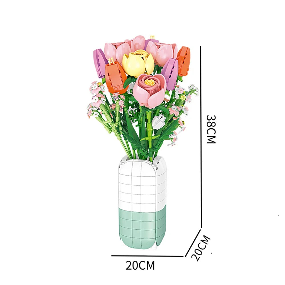 Premium DIY Flower Bouquet Building Blocks Kit With Violet And Tulip 3D Eternal Love Gift For Flower Lovers - ToylandEU