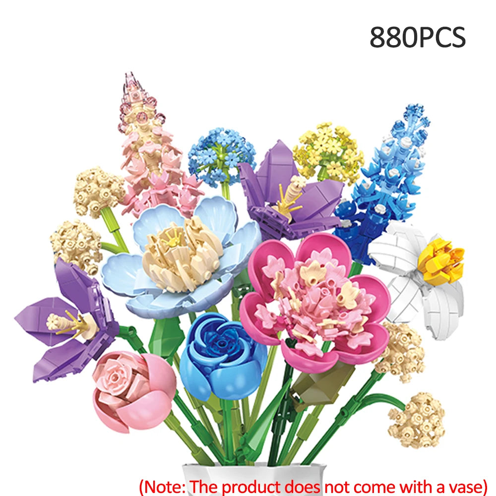 Premium DIY Flower Bouquet Building Blocks Kit With Violet And Tulip 3D Eternal Love Gift For Flower Lovers - ToylandEU