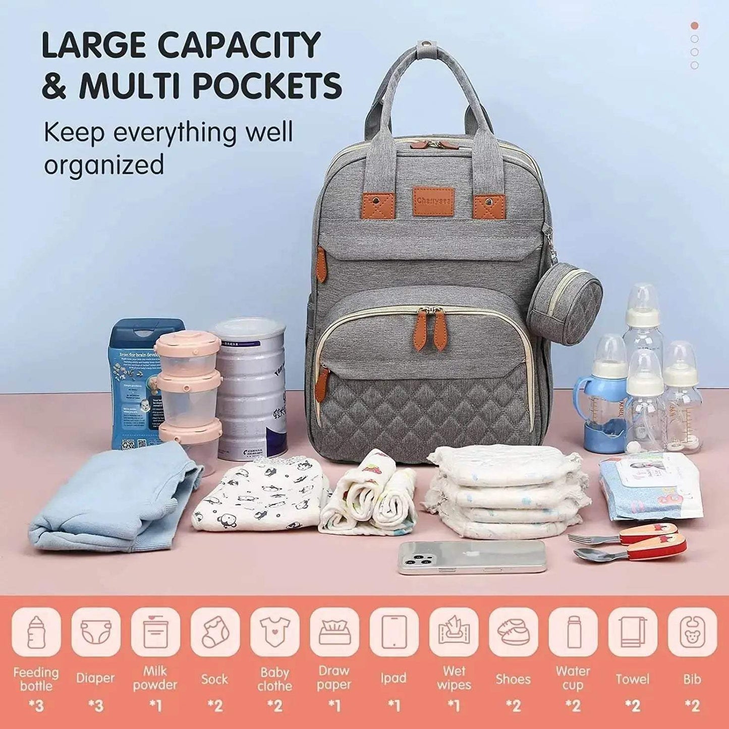 Premium Diaper Bag Backpack Foldable Baby Bed USB Charge Waterproof For Parents On The Go - ToylandEU