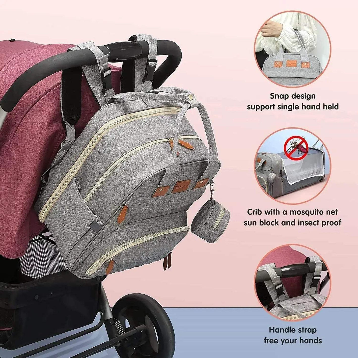 Premium Diaper Bag Backpack Foldable Baby Bed USB Charge Waterproof For Parents On The Go - ToylandEU
