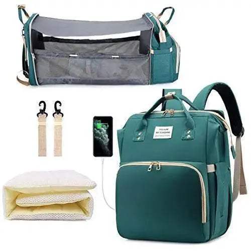 Premium Diaper Bag Backpack Foldable Baby Bed USB Charge Waterproof For Parents On The Go - ToylandEU