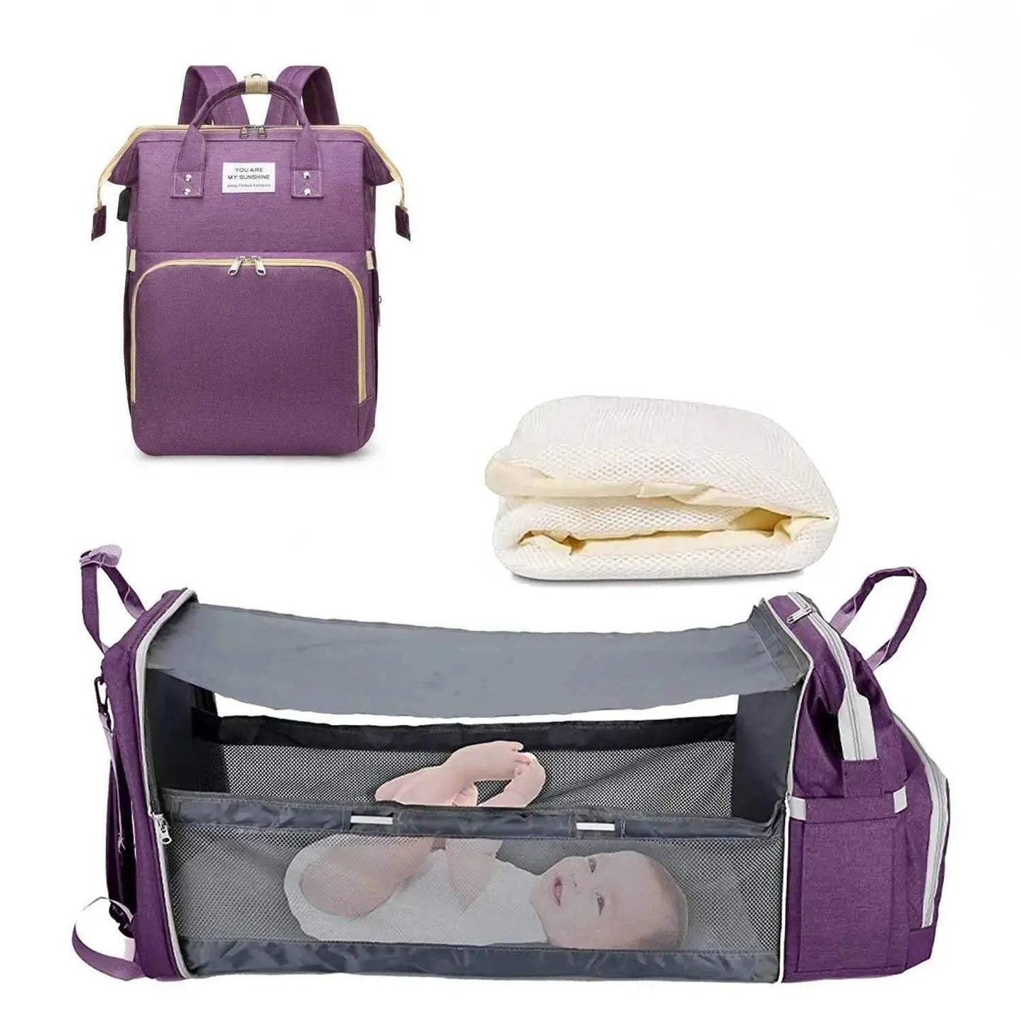 Premium Diaper Bag Backpack Foldable Baby Bed USB Charge Waterproof For Parents On The Go - ToylandEU