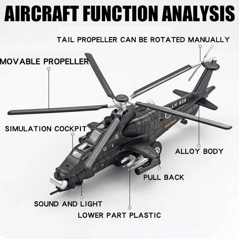 Premium Diecast 1:72 WZ-10 Helicopter Model With Sound And Light Alloy Display Aircraft Gift For Kids - ToylandEU