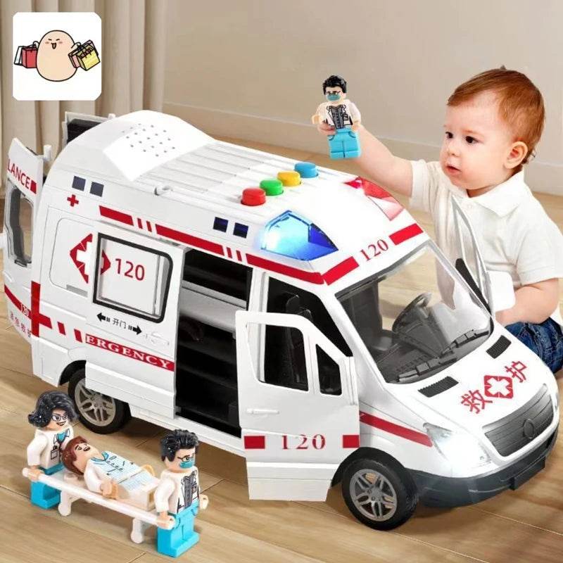 Premium Diecast Ambulance Model Pull Back Sound Light Gift - ToylandEU