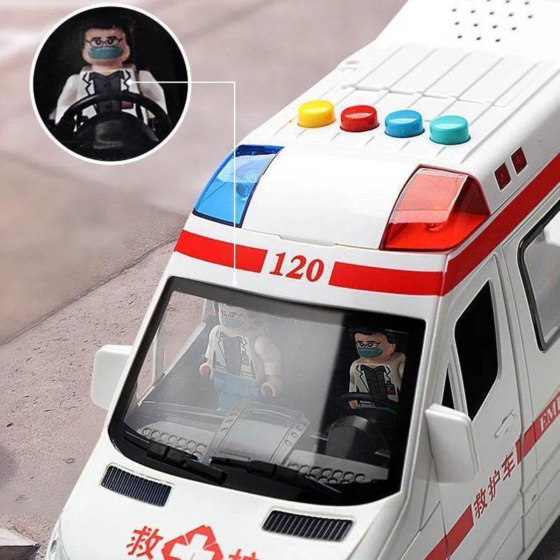 Premium Diecast Ambulance Model Pull Back Sound Light Gift - ToylandEU