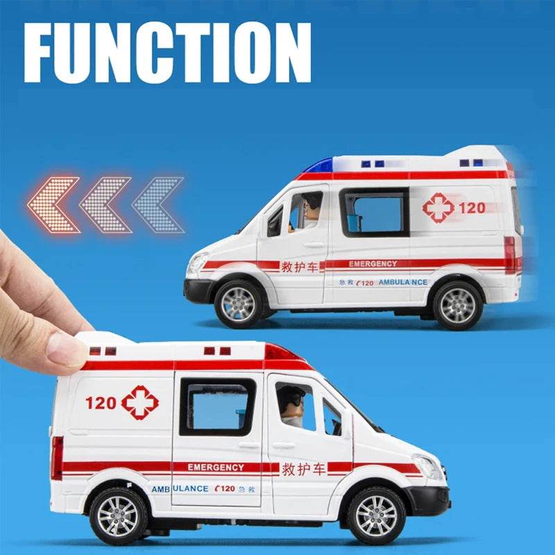 Premium Diecast Ambulance Model Pull Back Sound Light Gift - ToylandEU