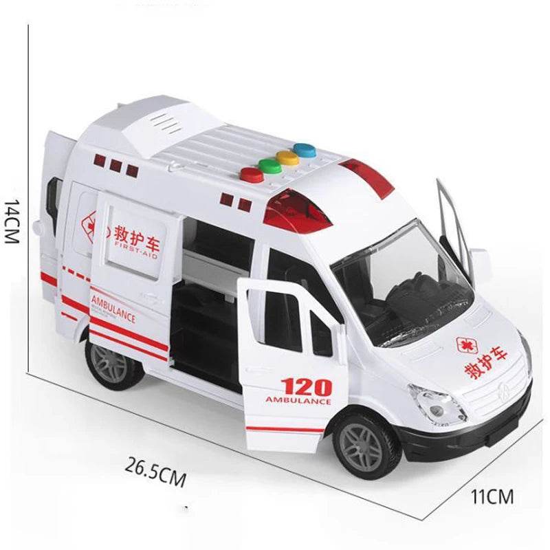 Premium Diecast Ambulance Model Pull Back Sound Light Gift - ToylandEU