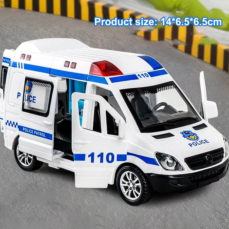 Premium Diecast Ambulance Model Pull Back Sound Light Gift - ToylandEU