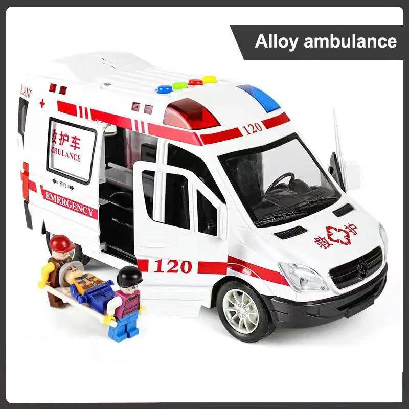 Premium Diecast Ambulance Model Pull Back Sound Light Gift - ToylandEU
