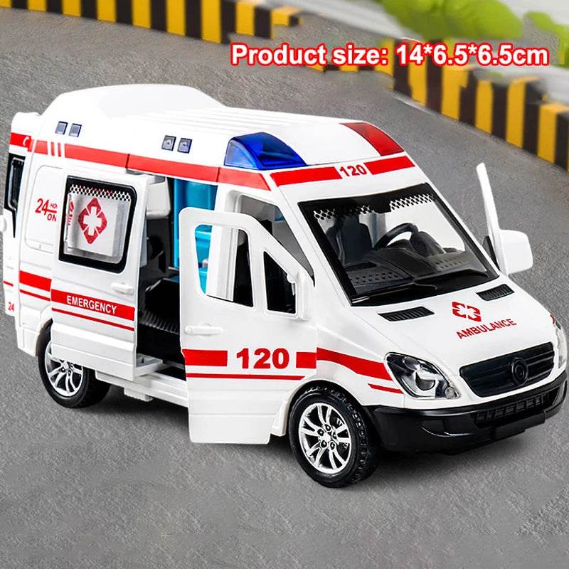 Premium Diecast Ambulance Model Pull Back Sound Light Gift - ToylandEU