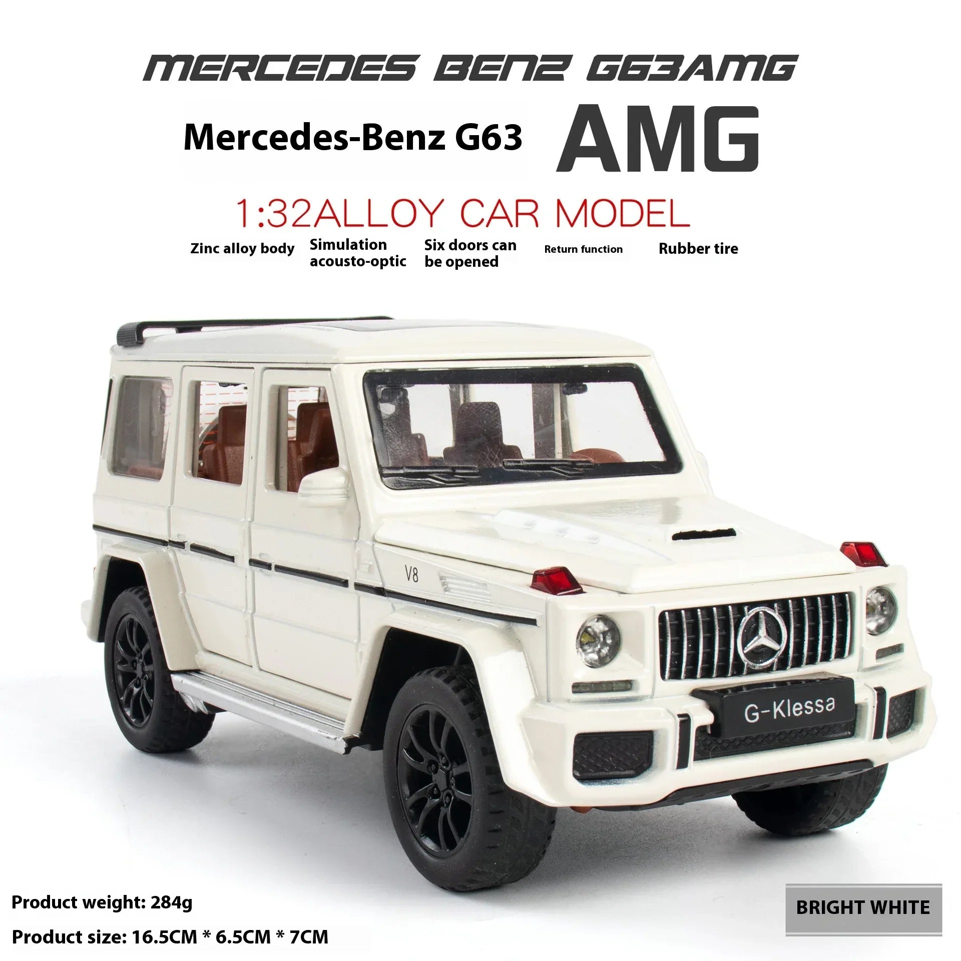 Premium Diecast Car 1 32 Mercedes G63 AMG Sound Light Pull Back Toy For Kids - ToylandEU