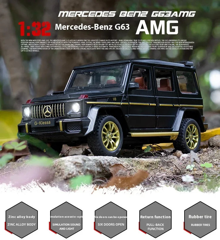 Premium Diecast Car 1 32 Mercedes G63 AMG Sound Light Pull Back Toy For Kids - ToylandEU