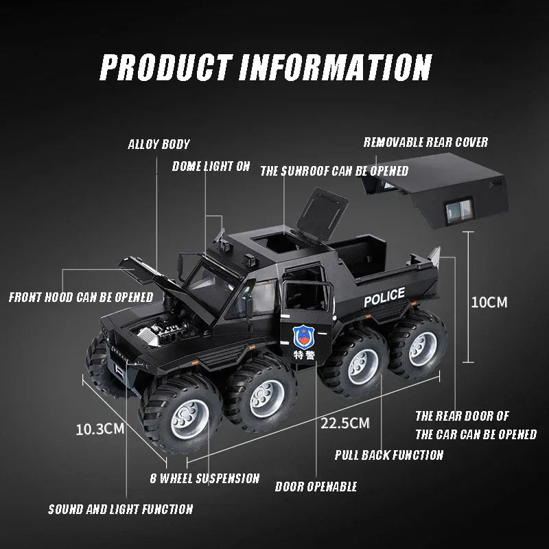 Premium Diecast Car 8X8 Conqueror Shaman SUV Sound Light Pull Back Collectors - ToylandEU