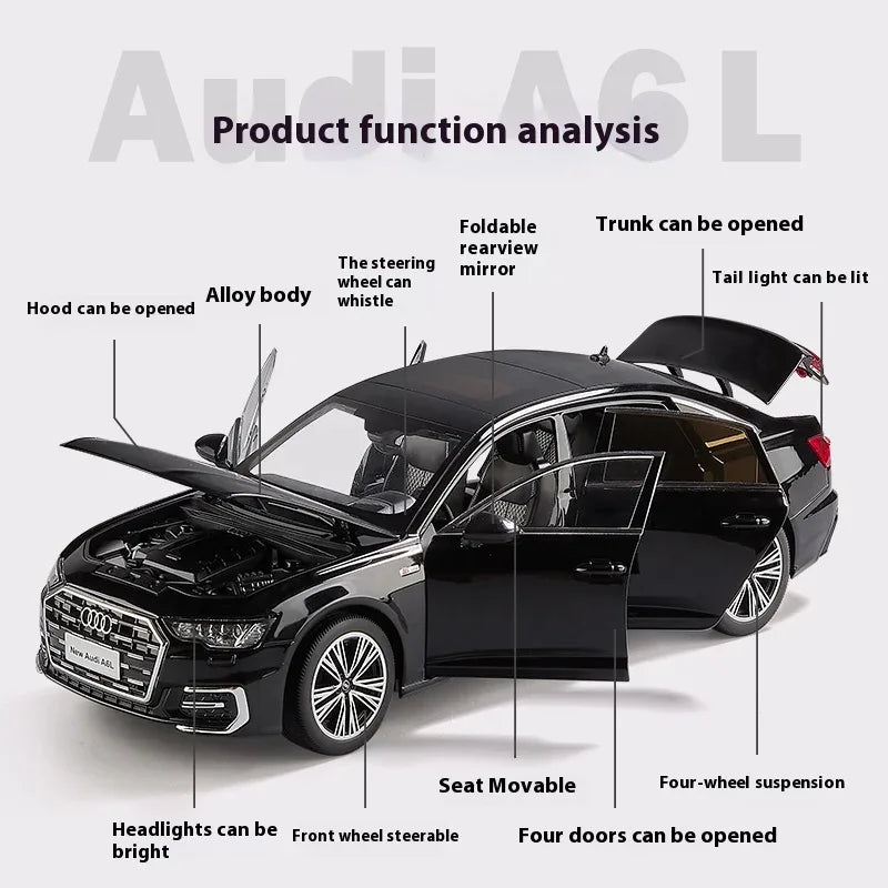 Premium Diecast Car Model 1 18 Audi A6 L Alloy Sound Light Pull Back Kids - ToylandEU