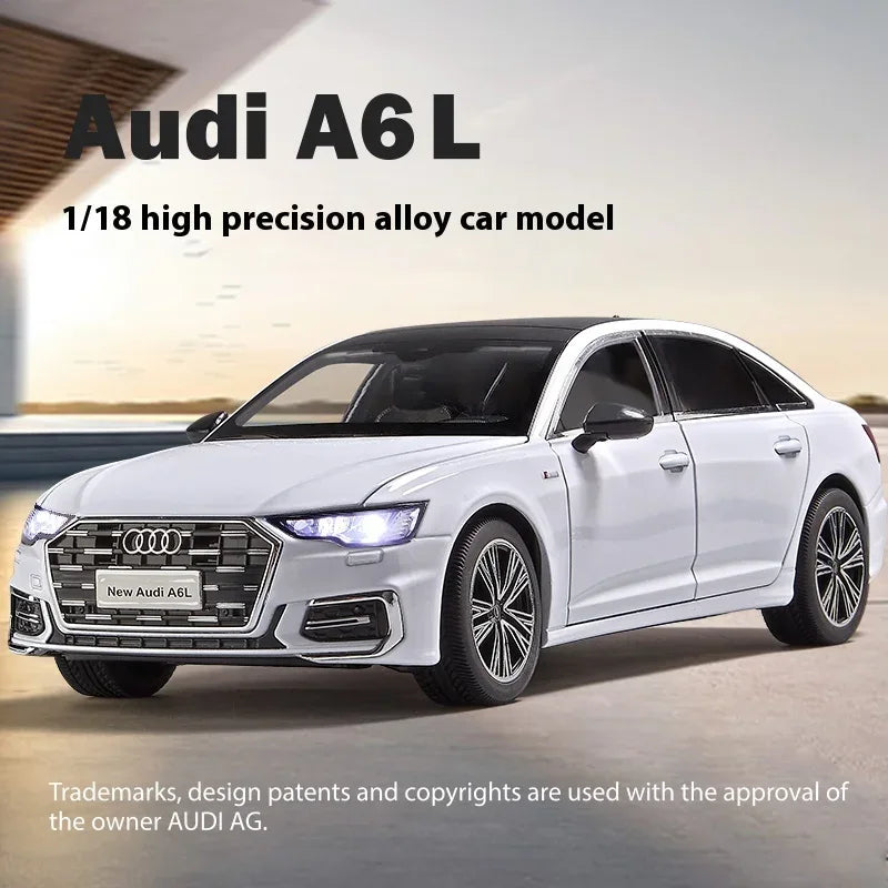 Premium Diecast Car Model 1 18 Audi A6 L Alloy Sound Light Pull Back Kids - ToylandEU