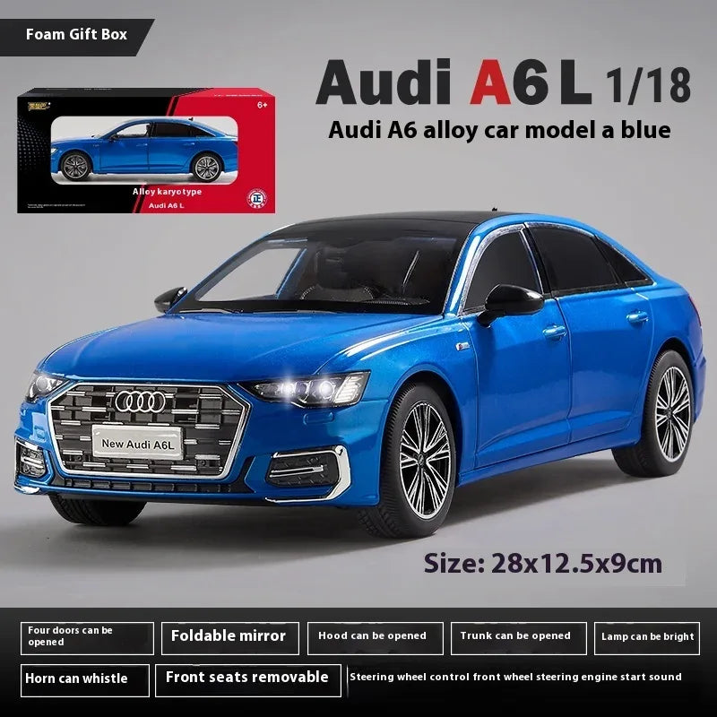 Premium Diecast Car Model 1 18 Audi A6 L Alloy Sound Light Pull Back Kids - ToylandEU