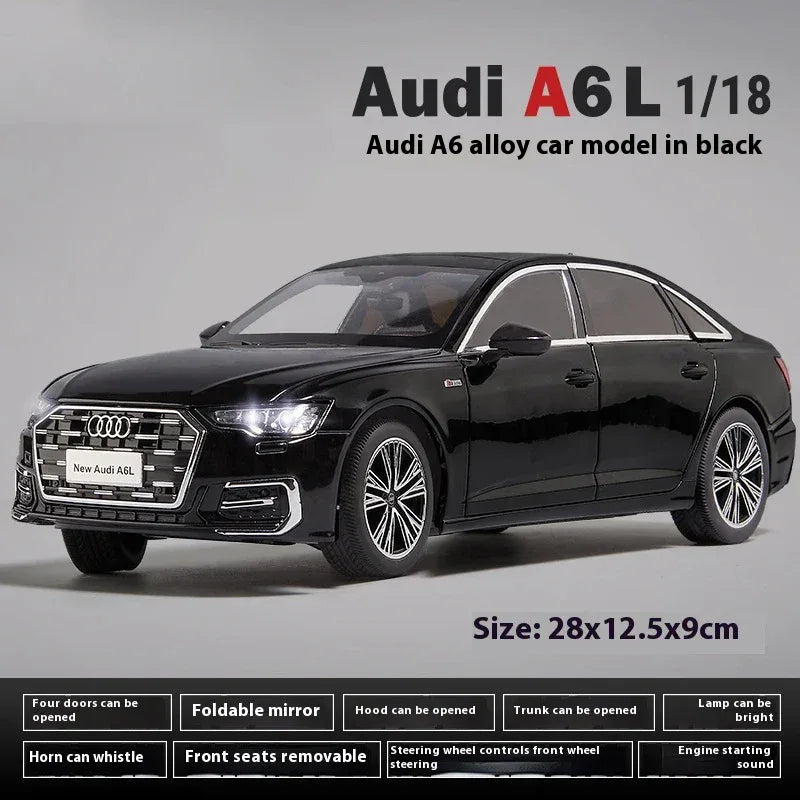 Premium Diecast Car Model 1 18 Audi A6 L Alloy Sound Light Pull Back Kids - ToylandEU