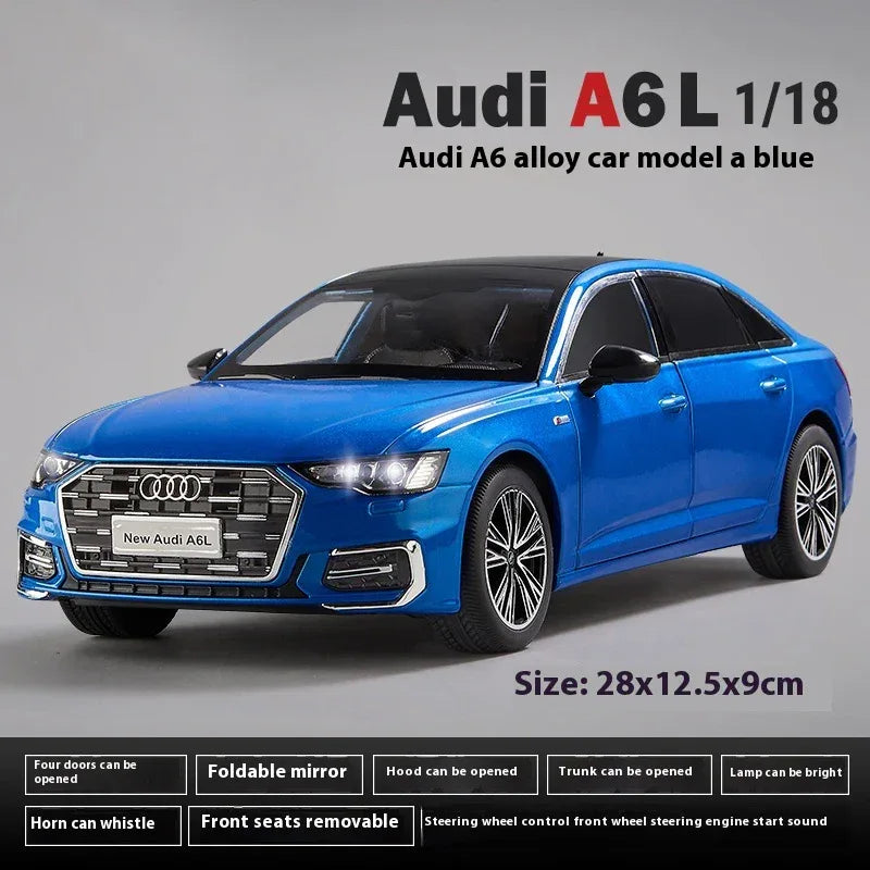 Premium Diecast Car Model 1 18 Audi A6 L Alloy Sound Light Pull Back Kids - ToylandEU