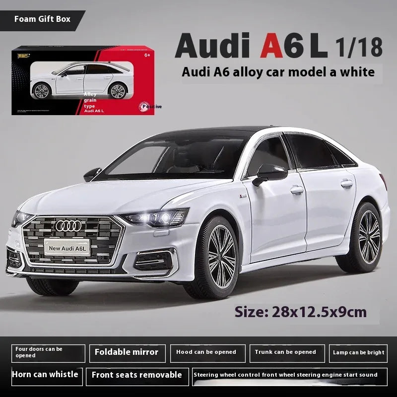 Premium Diecast Car Model 1 18 Audi A6 L Alloy Sound Light Pull Back Kids - ToylandEU