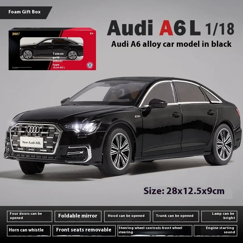 Premium Diecast Car Model 1 18 Audi A6 L Alloy Sound Light Pull Back Kids - ToylandEU