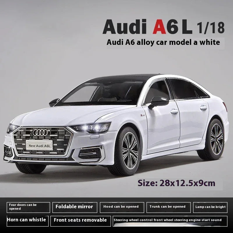 Premium Diecast Car Model 1 18 Audi A6 L Alloy Sound Light Pull Back Kids - ToylandEU