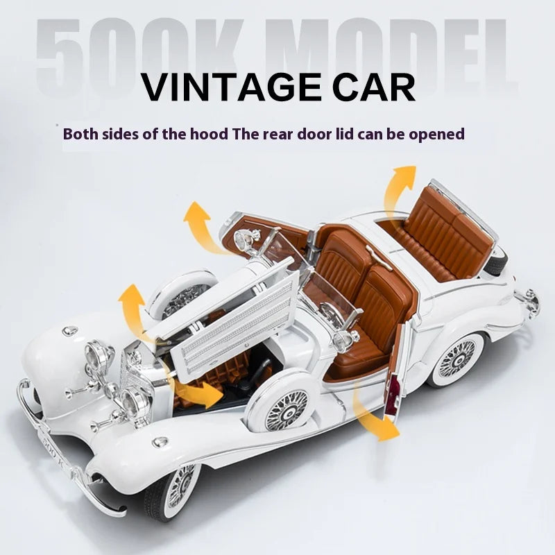 Premium Diecast Car Model 1 18 Scale With Sound And Light Vintage 1936 Mercedes Benz 500K For Collectors - ToylandEU