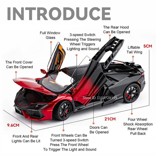 Premium Diecast Car Model 1 24 Scale With Sound And Light Doors Open For Kids Great Gift - ToylandEU