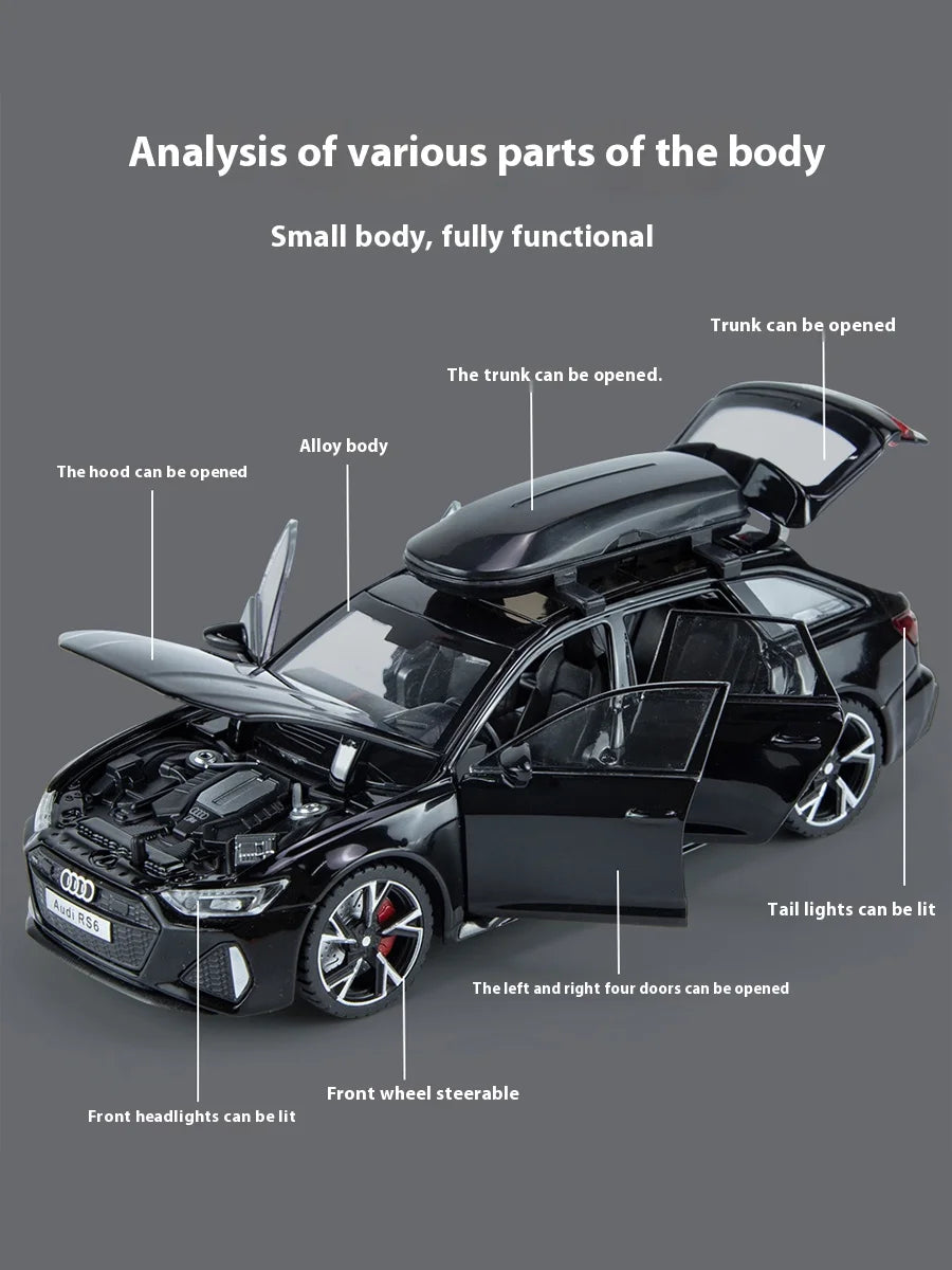 Premium Diecast Car Model 1 To 32 Scale Audi RS6 Quattro Station Wagon Sound And Light For Kids - ToylandEU