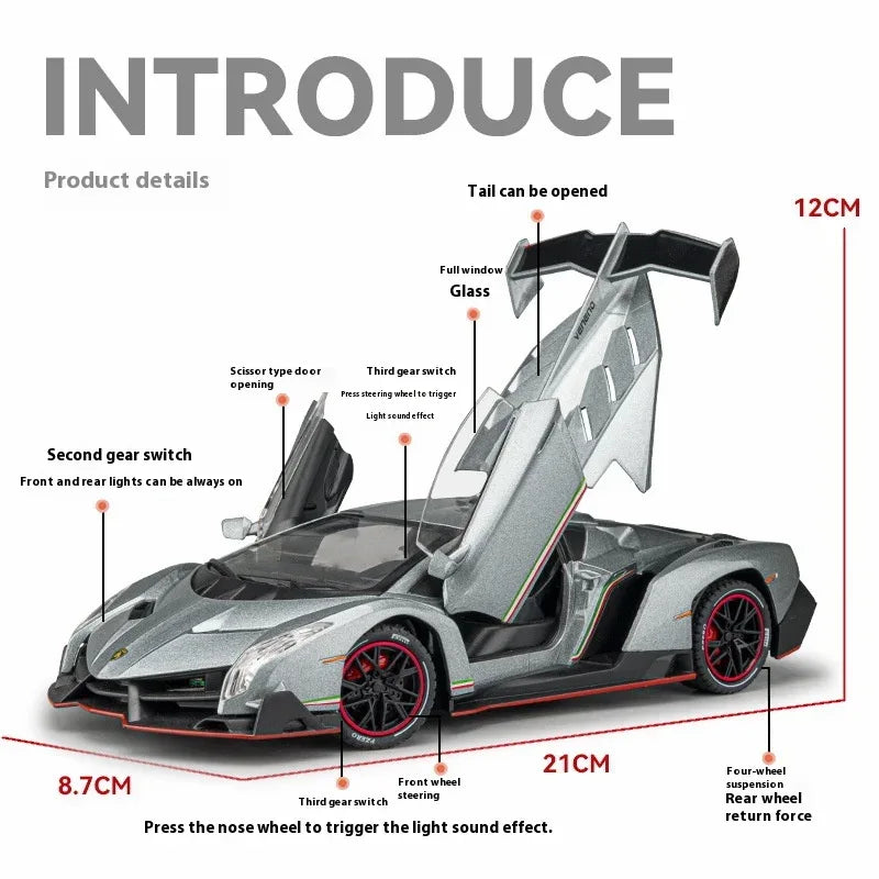 Premium Diecast Car Model Veneno Limited Edition Scale 1 To 24 For Collectors - ToylandEU
