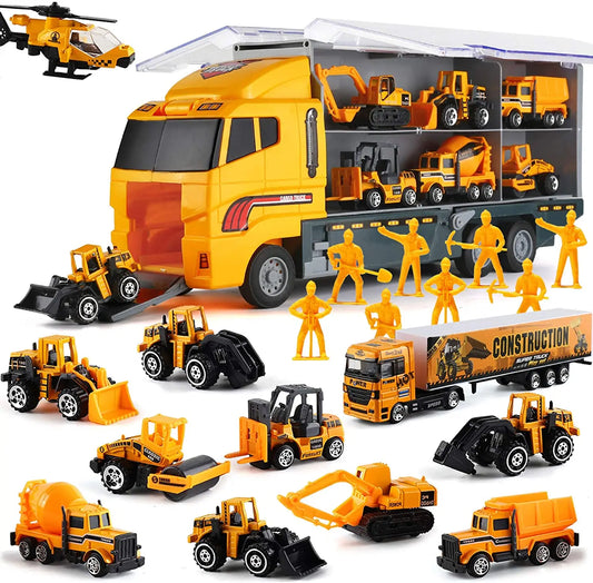Premium Diecast Construction Toys 10 In 1 Vehicle Transporter Set With Excavator Dump Truck Digger Backhoe For Kids - ToylandEU