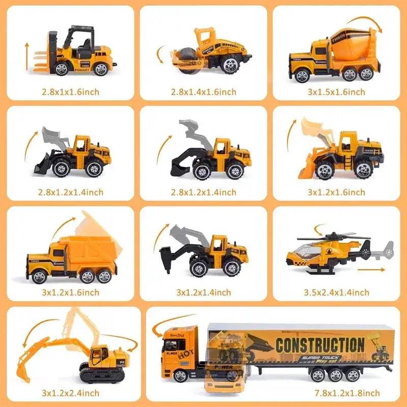 Premium Diecast Construction Toys 10 In 1 Vehicle Transporter Set With Excavator Dump Truck Digger Backhoe For Kids - ToylandEU