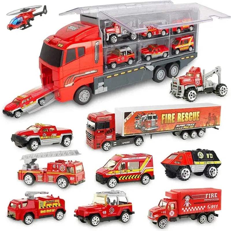 Premium Diecast Construction Toys 10 In 1 Vehicle Transporter Set With Excavator Dump Truck Digger Backhoe For Kids - ToylandEU