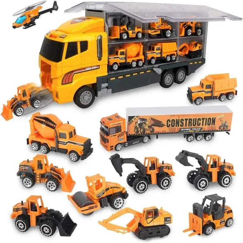 Premium Diecast Construction Toys 10 In 1 Vehicle Transporter Set With Excavator Dump Truck Digger Backhoe For Kids - ToylandEU