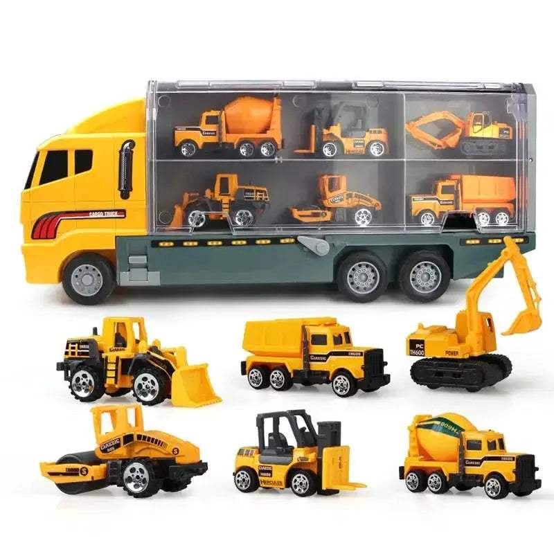 Premium Diecast Construction Toys 10 In 1 Vehicle Transporter Set With Excavator Dump Truck Digger Backhoe For Kids - ToylandEU